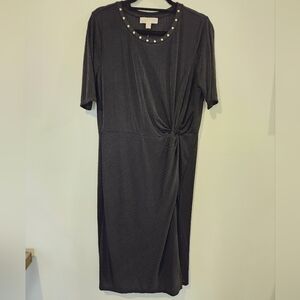 Michael Kors Charcoal Midi Dress with Studded Neckline